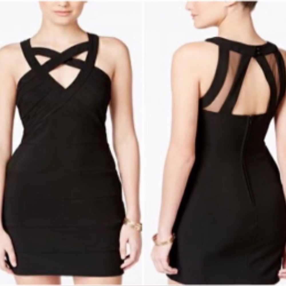 Crystal Doll Bodycon Junior Black Dress Sleeveless Crisscross‎ Neckline size 5